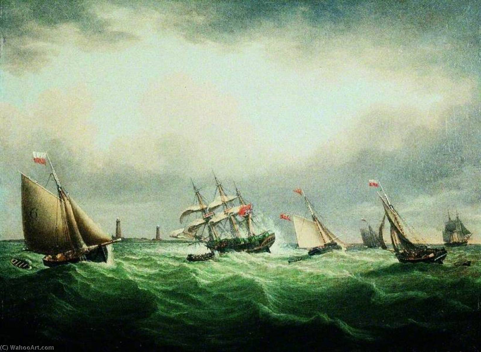 WikiOO.org - Enciclopedia of Fine Arts - Pictura, lucrări de artă John Ward - The Wreck of the Ship 'Thomas' off the Stony Binks, 8 June 1821