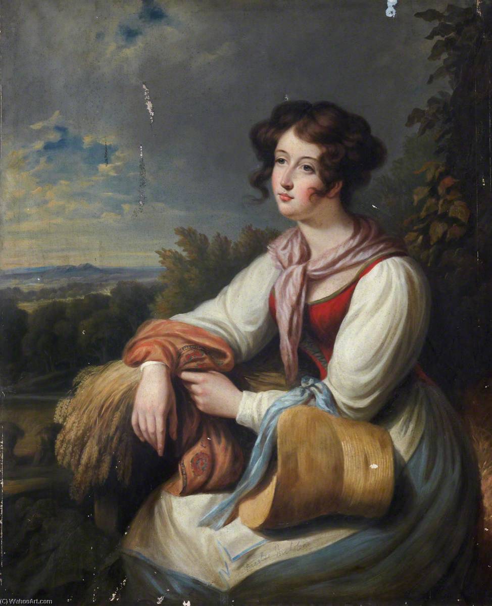 Wikioo.org - The Encyclopedia of Fine Arts - Painting, Artwork by William Newzam Prior Nicholson - Portrait of a Lady in Rustic Costume with a Sheaf of Wheat