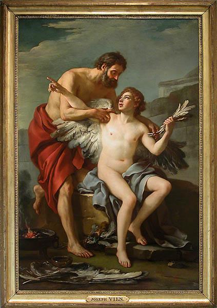 Wikioo.org - The Encyclopedia of Fine Arts - Painting, Artwork by Joseph Marie Vien - Dédale attachant les ailes d'Icare