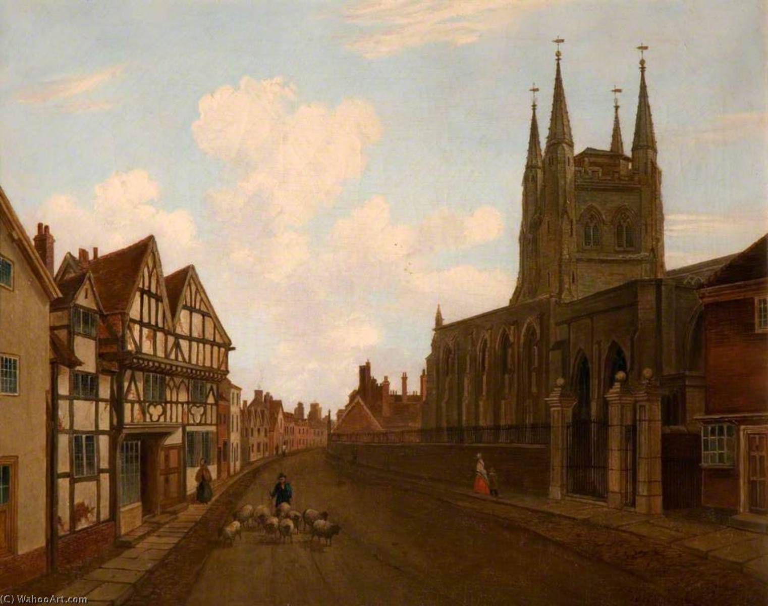 Wikioo.org - The Encyclopedia of Fine Arts - Painting, Artwork by Henry Lark I Pratt - St Editha's Church and the Old Paregoric Shop, Tamworth