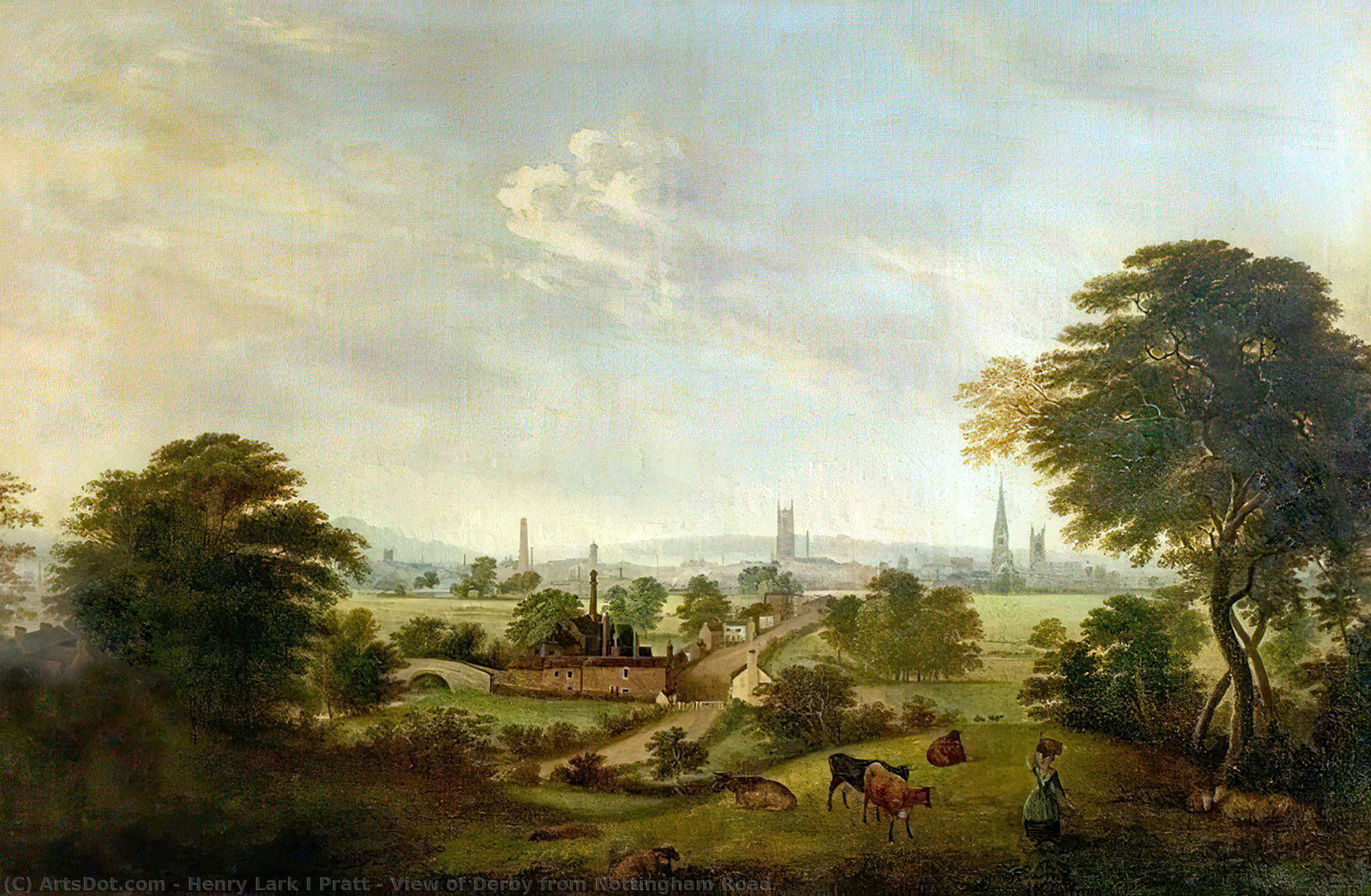 WikiOO.org - אנציקלופדיה לאמנויות יפות - ציור, יצירות אמנות Henry Lark I Pratt - View of Derby from Nottingham Road