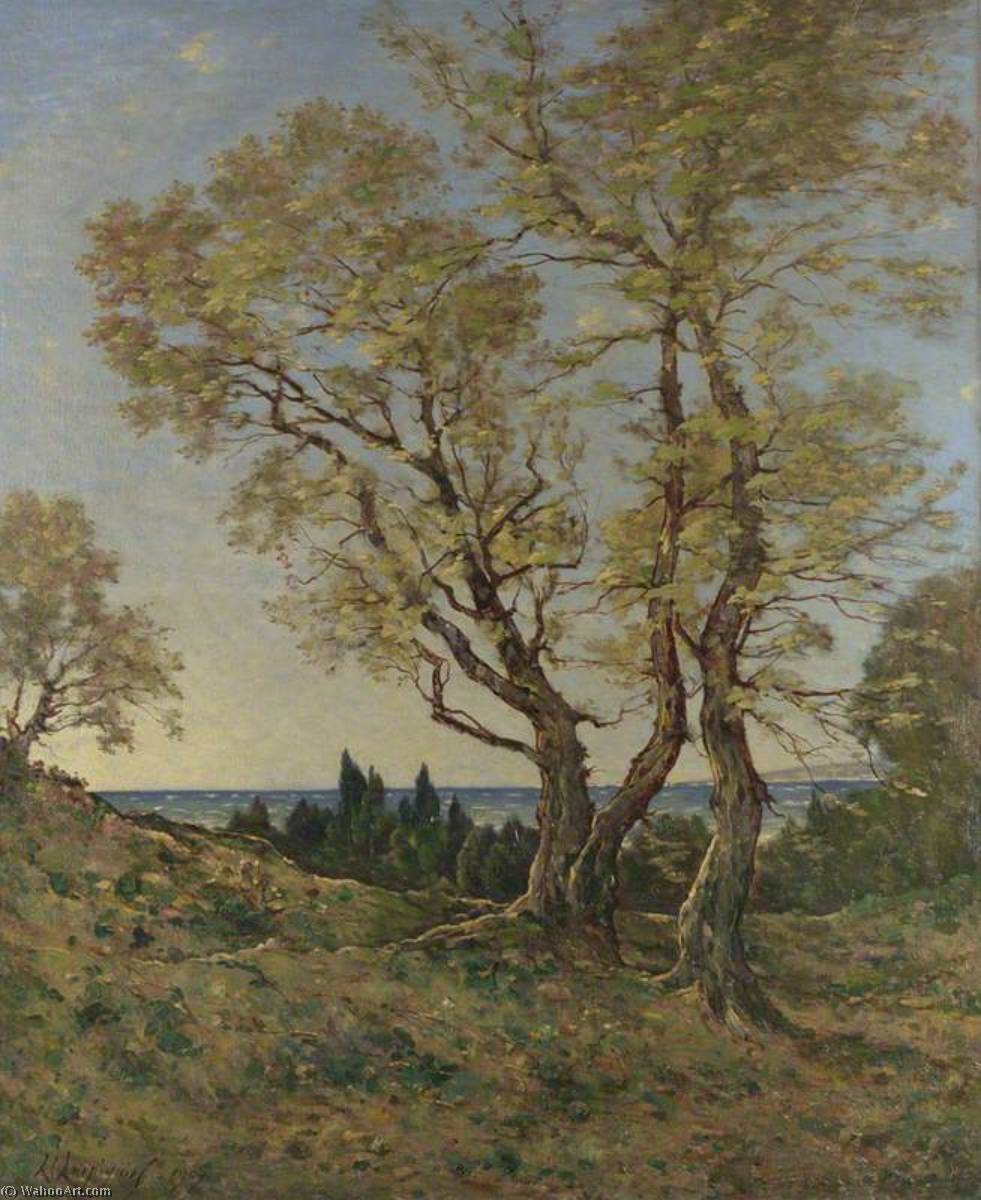 WikiOO.org - Encyclopedia of Fine Arts - Lukisan, Artwork Henri-Joseph Harpignies - Olive Trees at Menton