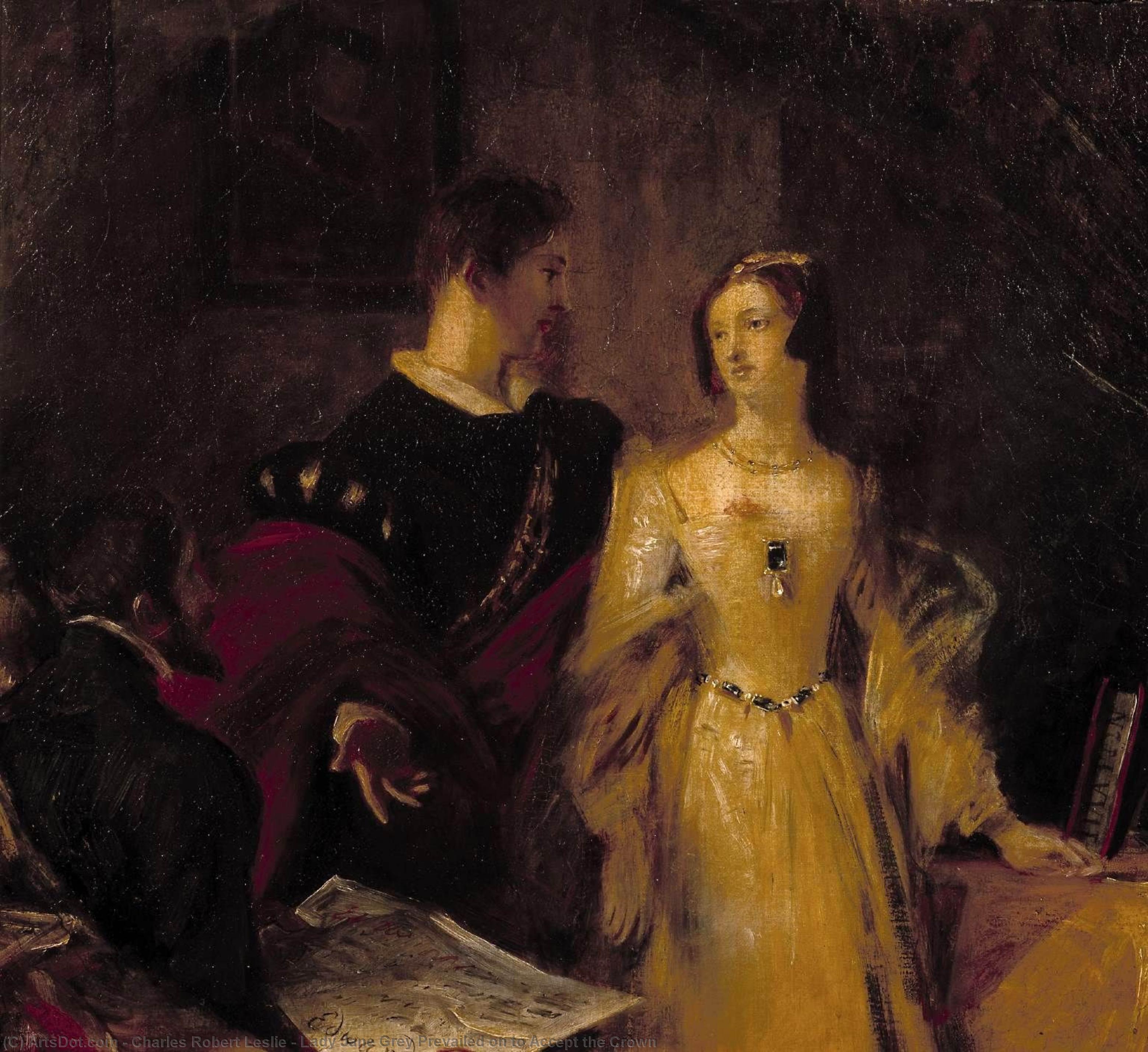 Wikioo.org - The Encyclopedia of Fine Arts - Painting, Artwork by Charles Robert Leslie - Lady Jane Grey Prevailed on to Accept the Crown