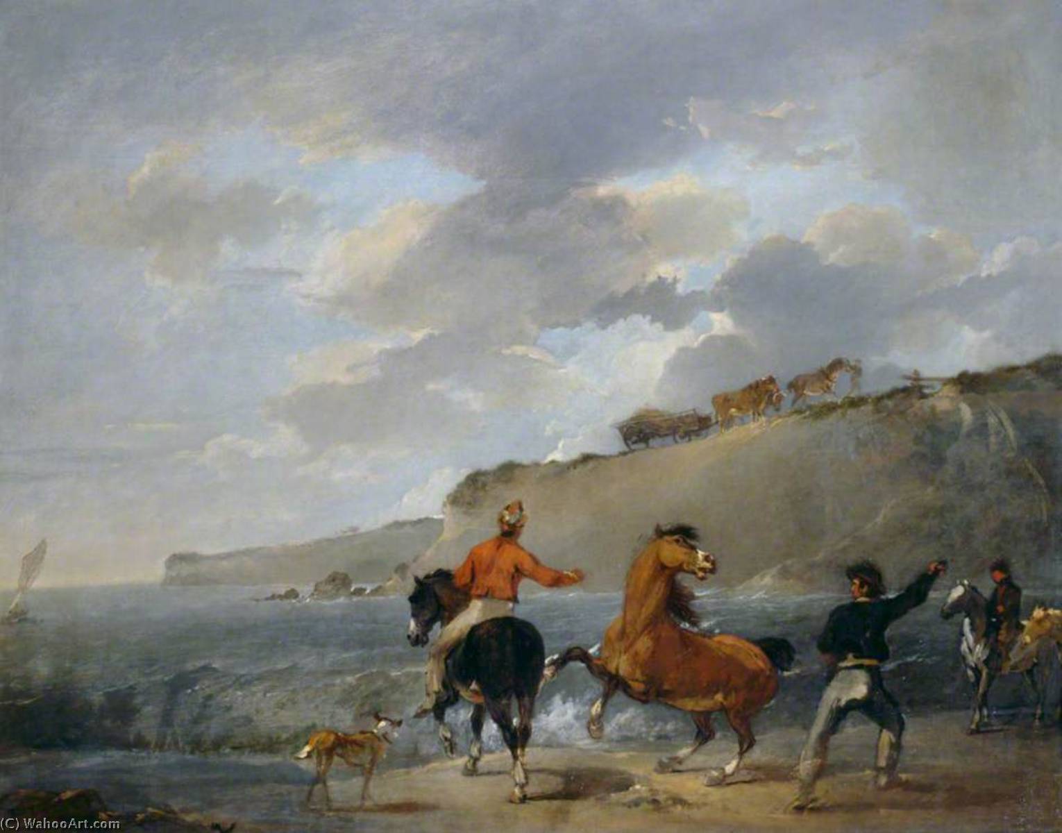 Wikioo.org - The Encyclopedia of Fine Arts - Painting, Artwork by Peter Francis Bourgeois - Sea Shore with Rearing Horse