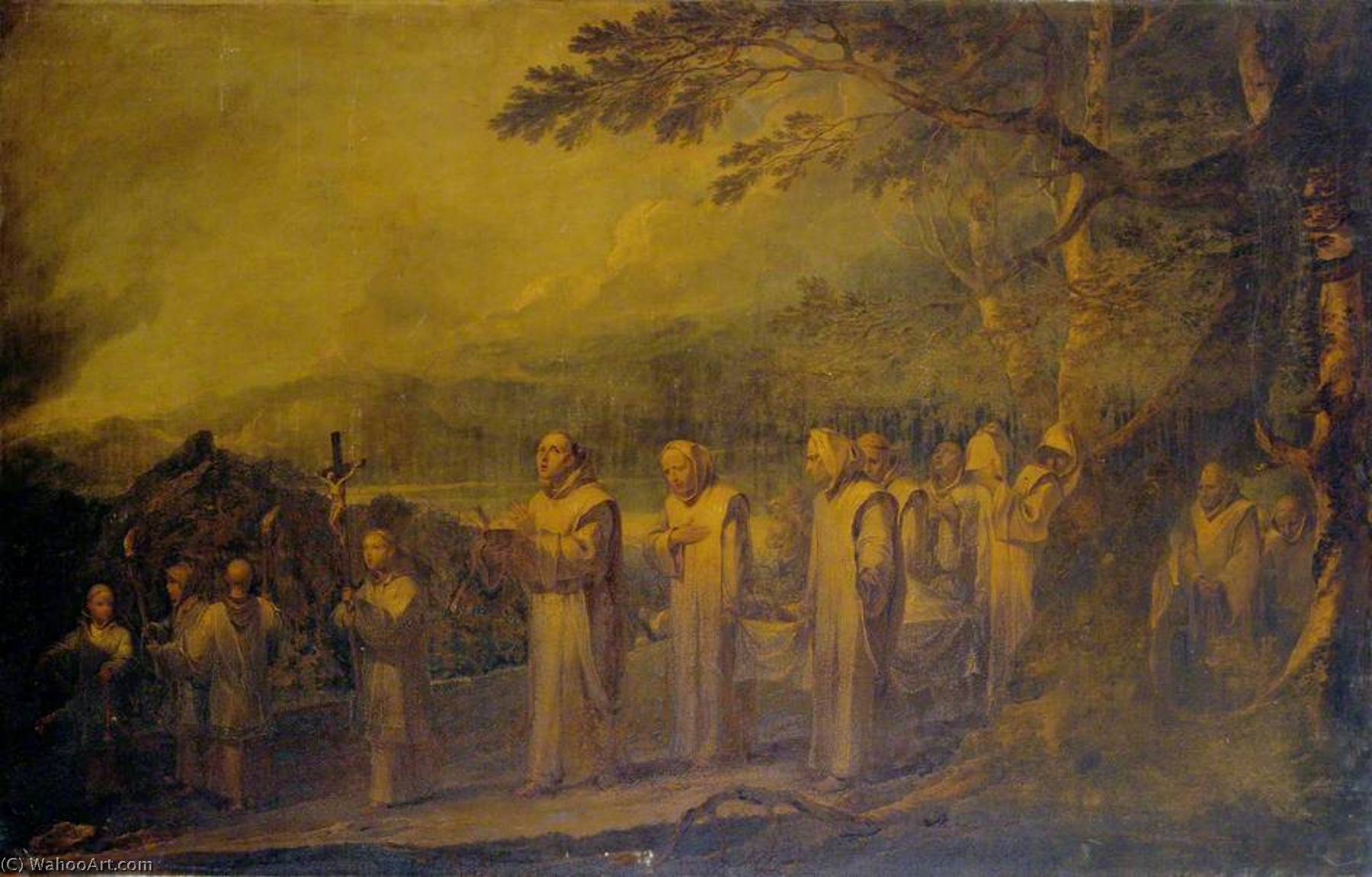 WikiOO.org – 美術百科全書 - 繪畫，作品 Peter Francis Bourgeois - 葬礼 游行  的  一个  白  修士