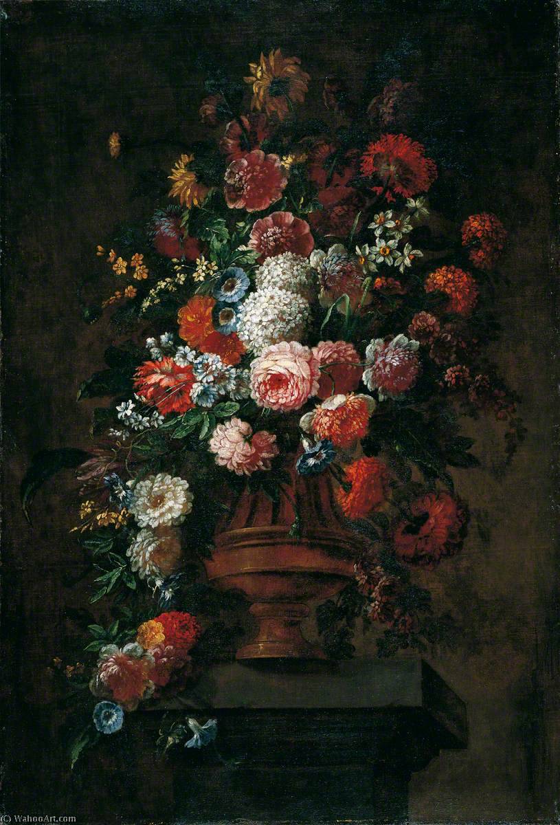 Wikioo.org - The Encyclopedia of Fine Arts - Painting, Artwork by Jean Baptiste Monnoyer - Summer Flowers in Bronze Urn