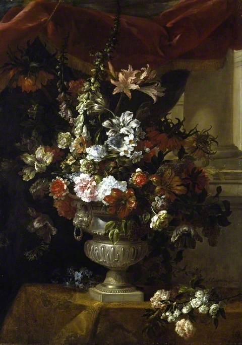 WikiOO.org - Encyclopedia of Fine Arts - Maľba, Artwork Jean Baptiste Monnoyer - An Urn with Flowers