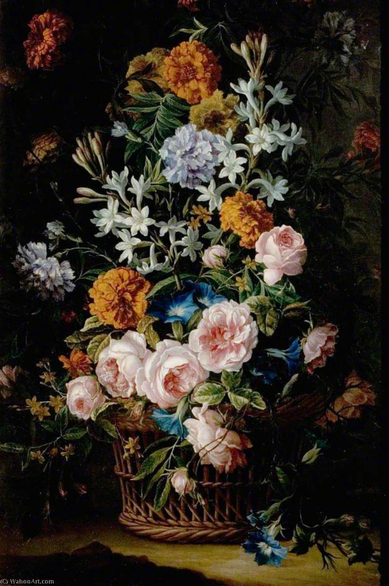WikiOO.org - אנציקלופדיה לאמנויות יפות - ציור, יצירות אמנות Jean Baptiste Monnoyer - Flowers in a Basket