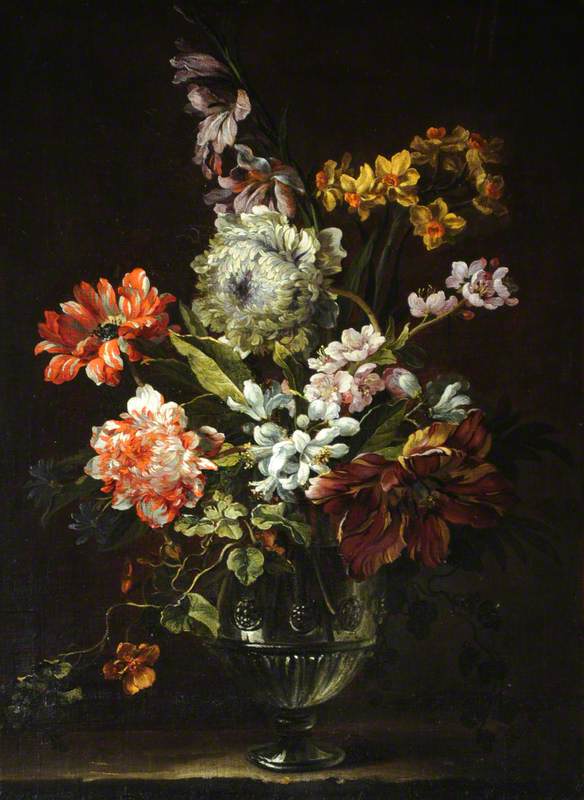 Wikioo.org - The Encyclopedia of Fine Arts - Painting, Artwork by Jean Baptiste Monnoyer - Flowers in a Glass Vase