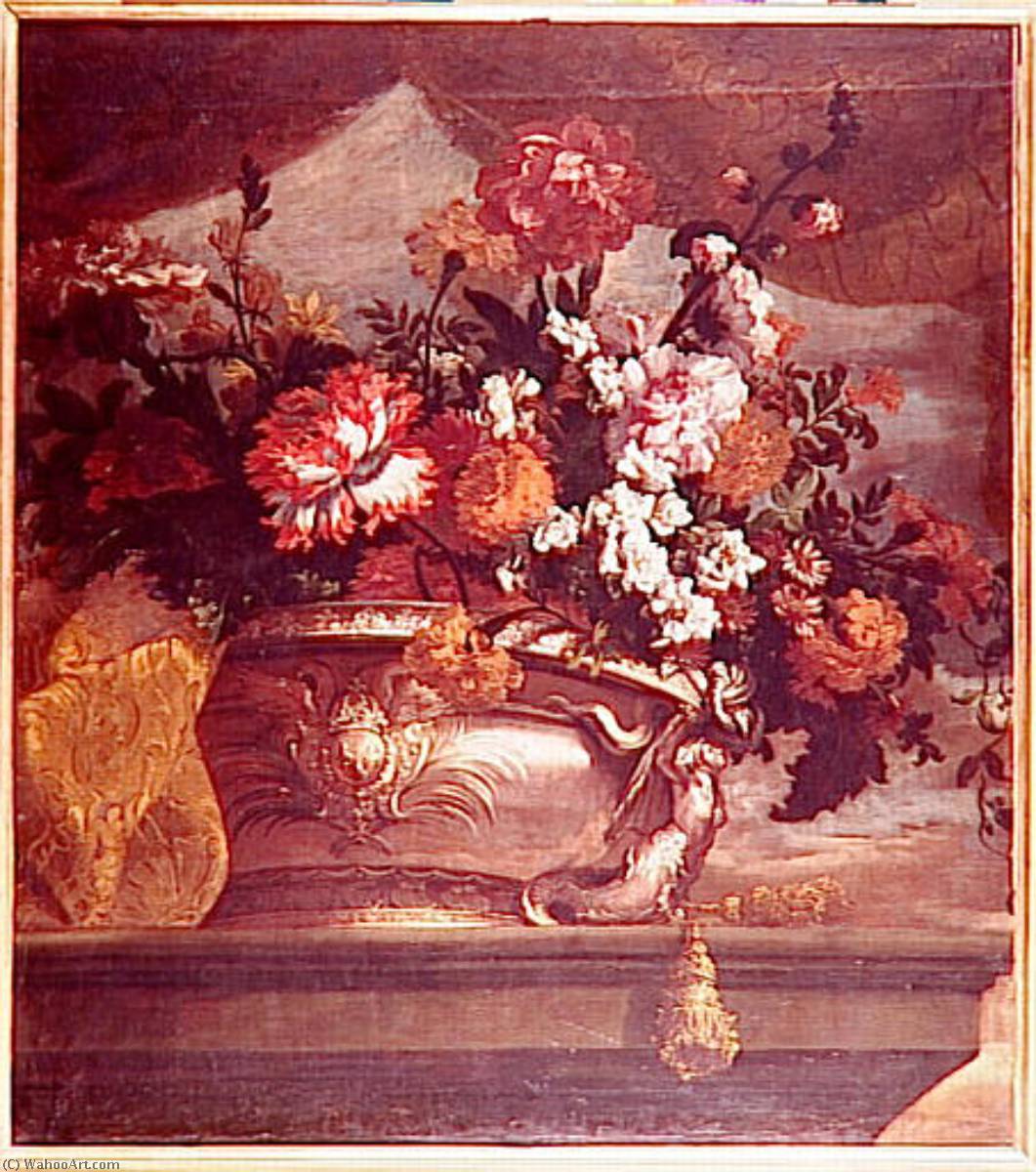 Wikioo.org - The Encyclopedia of Fine Arts - Painting, Artwork by Jean Baptiste Monnoyer - Vase d'argent avec des fleurs