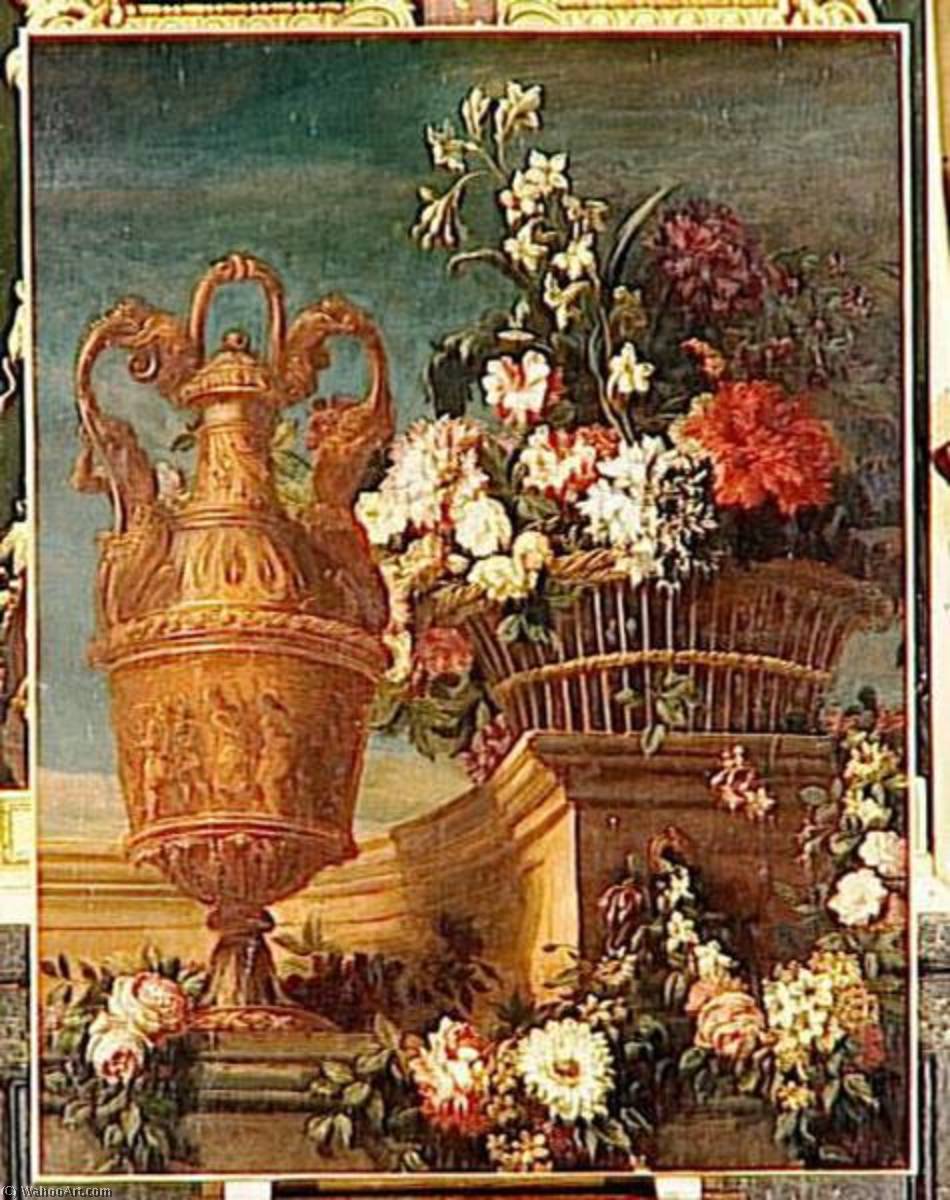 Wikioo.org - The Encyclopedia of Fine Arts - Painting, Artwork by Jean Baptiste Monnoyer - AIGUIERE D'OR ET FLEURS DANS UNE ARCHITECTURE