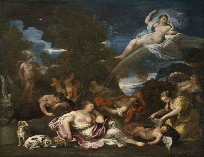 Wikioo.org – L'Enciclopedia delle Belle Arti - Pittura, Opere di Luca Giordano - il disarmo di  Cupido  un  allegoria  di  Castità