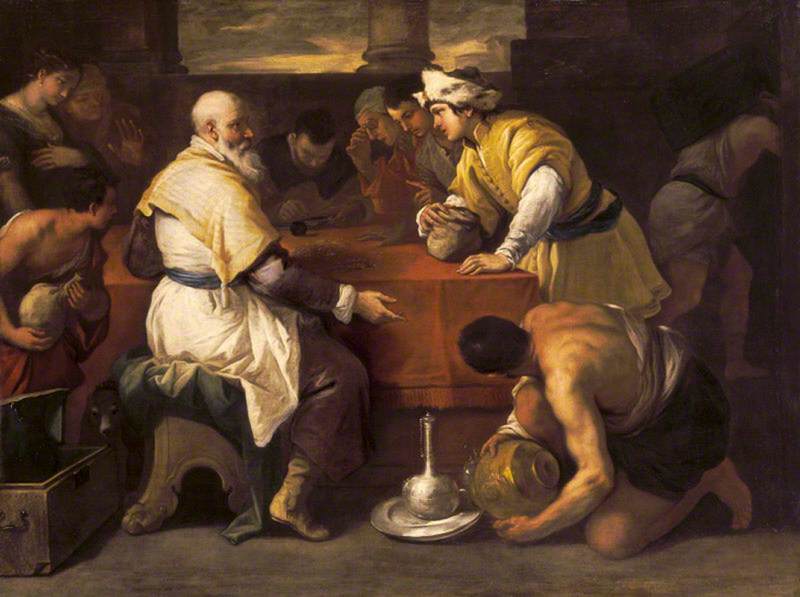 Wikioo.org - The Encyclopedia of Fine Arts - Painting, Artwork by Luca Giordano - The Parable of the Prodigal Son Receiving his Portion