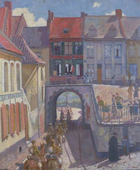 Wikioo.org - The Encyclopedia of Fine Arts - Painting, Artwork by William Newenham Montague Orpen - The Household Brigade Passing to the Ypres Salient, Cassel