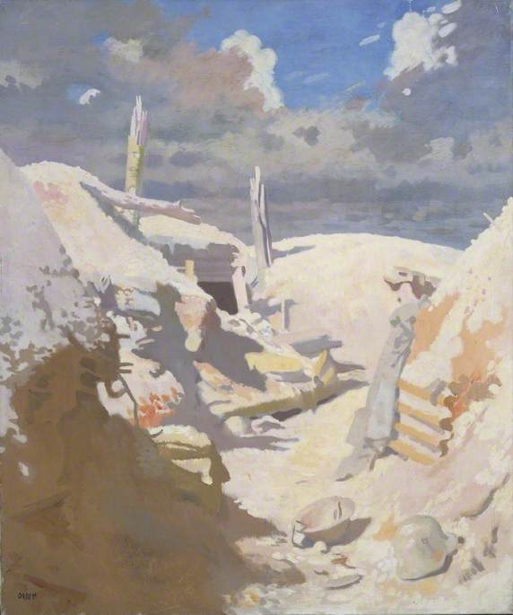 Wikioo.org - The Encyclopedia of Fine Arts - Painting, Artwork by William Newenham Montague Orpen - A Gunner's Shelter in a Trench, Thiepval