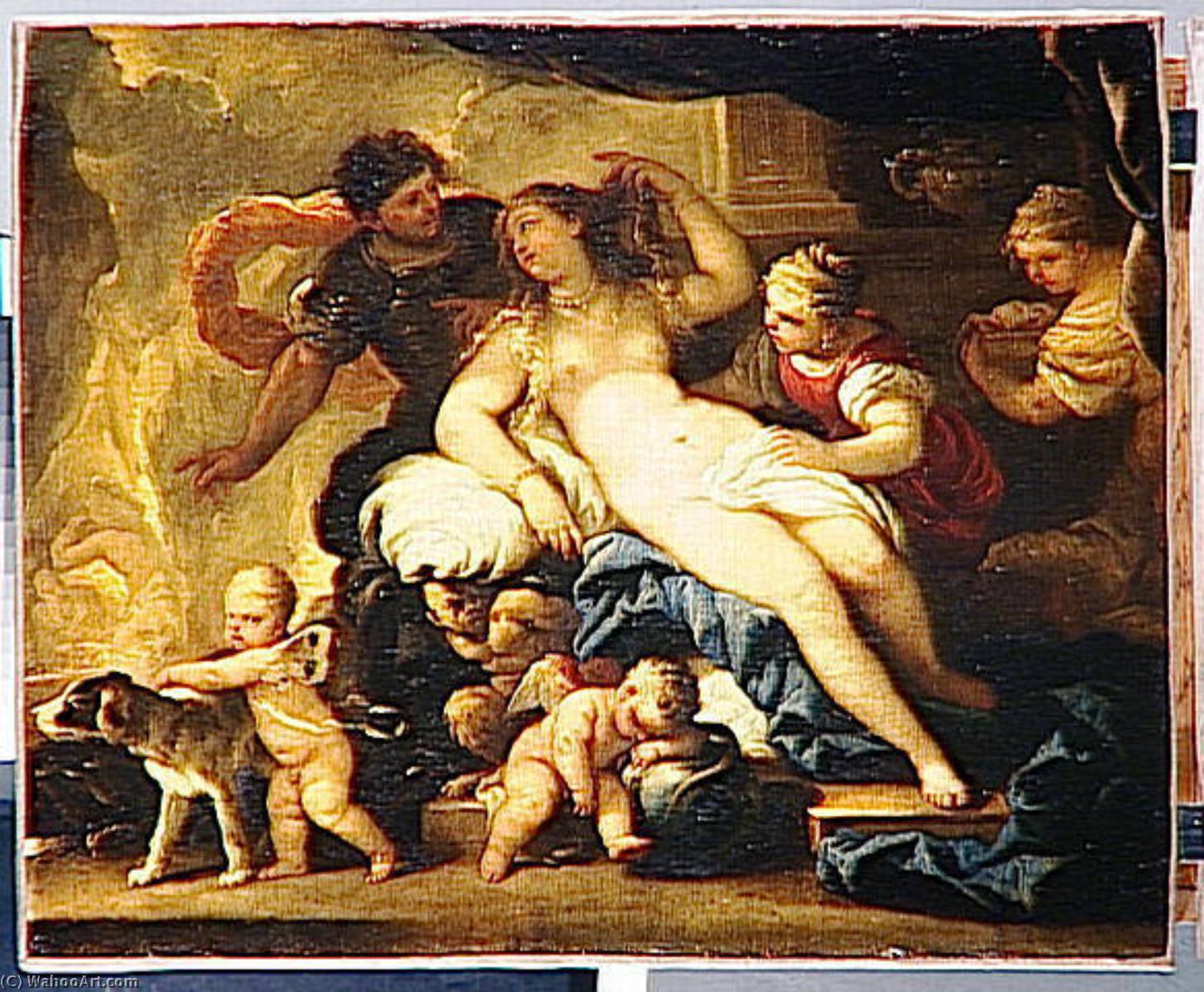 WikiOO.org - Encyclopedia of Fine Arts - Malba, Artwork Luca Giordano - MARS ET VENUS DANS LA FORGE DE VULCAIN