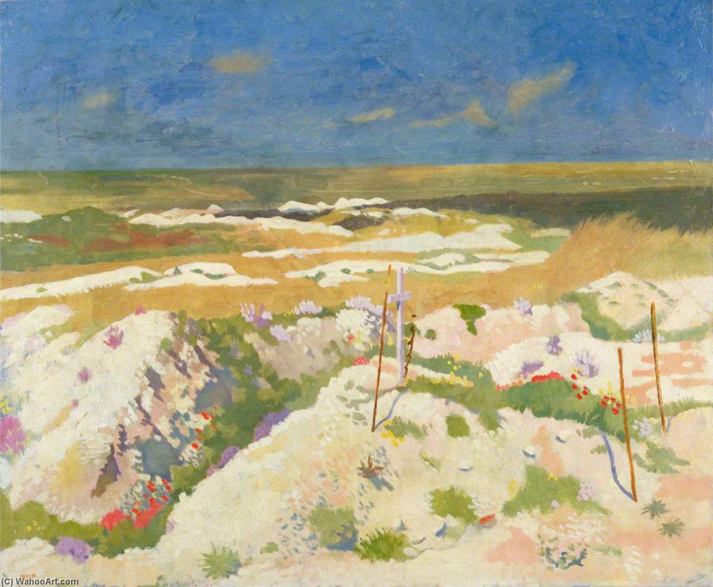 Wikioo.org - The Encyclopedia of Fine Arts - Painting, Artwork by William Newenham Montague Orpen - A Grave and a Mine Crater at La Boiselle, August 1917