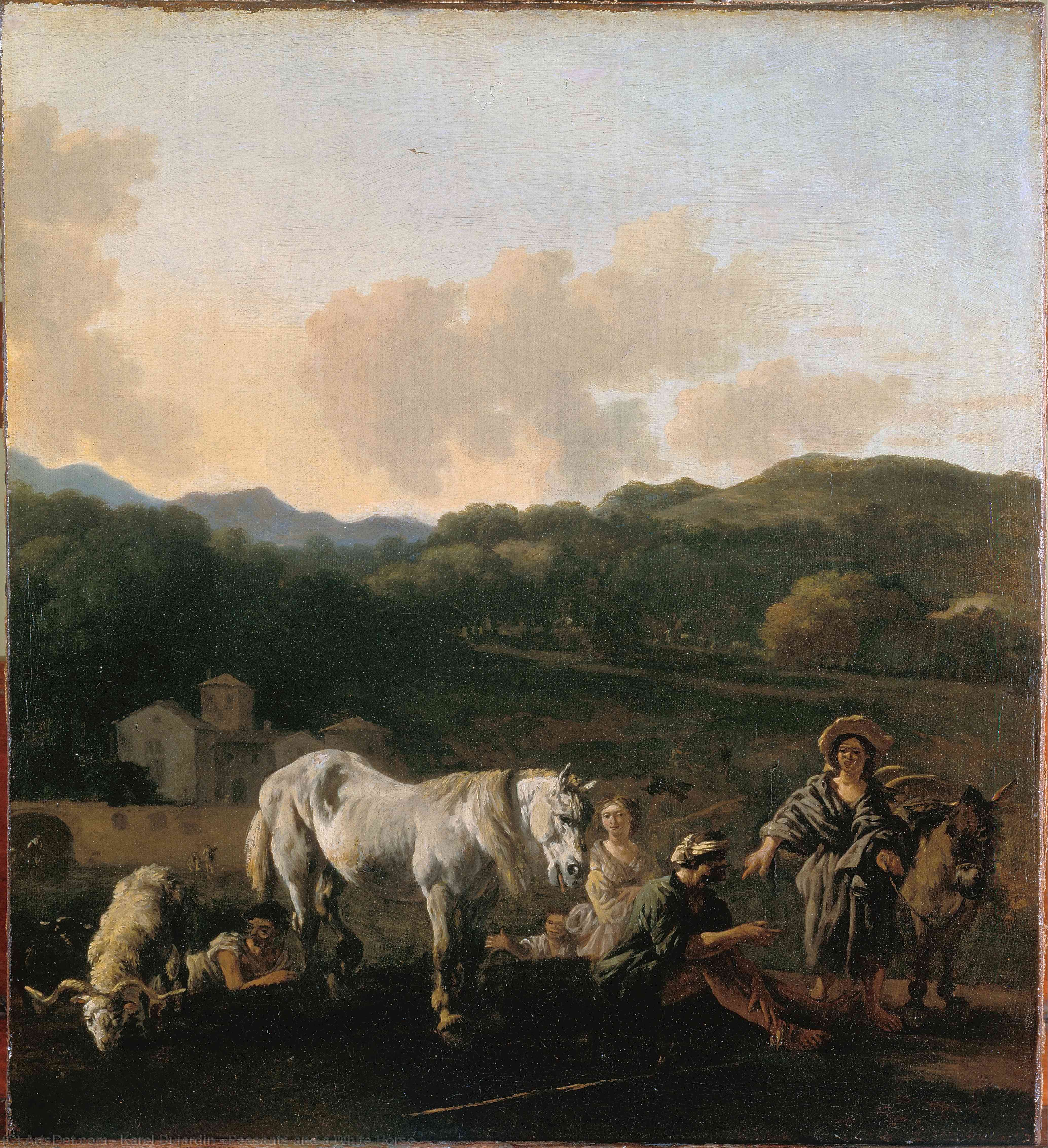 Wikioo.org - The Encyclopedia of Fine Arts - Painting, Artwork by Karel Dujardin - Peasants and a White Horse