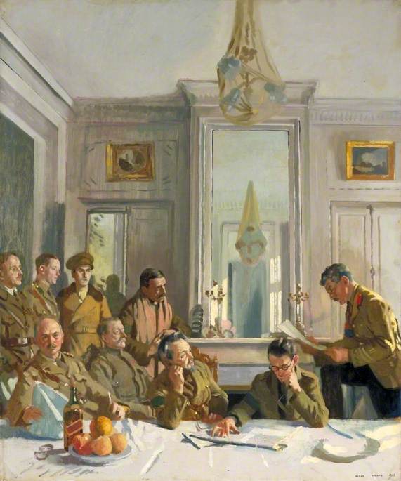 Wikioo.org - The Encyclopedia of Fine Arts - Painting, Artwork by William Newenham Montague Orpen - Some Members of the Allied Press Camp with Their Press Officers