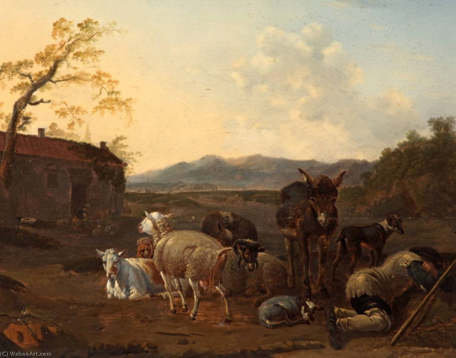 Wikioo.org - The Encyclopedia of Fine Arts - Painting, Artwork by Karel Dujardin - Landscape with a Sleeping Herdsman