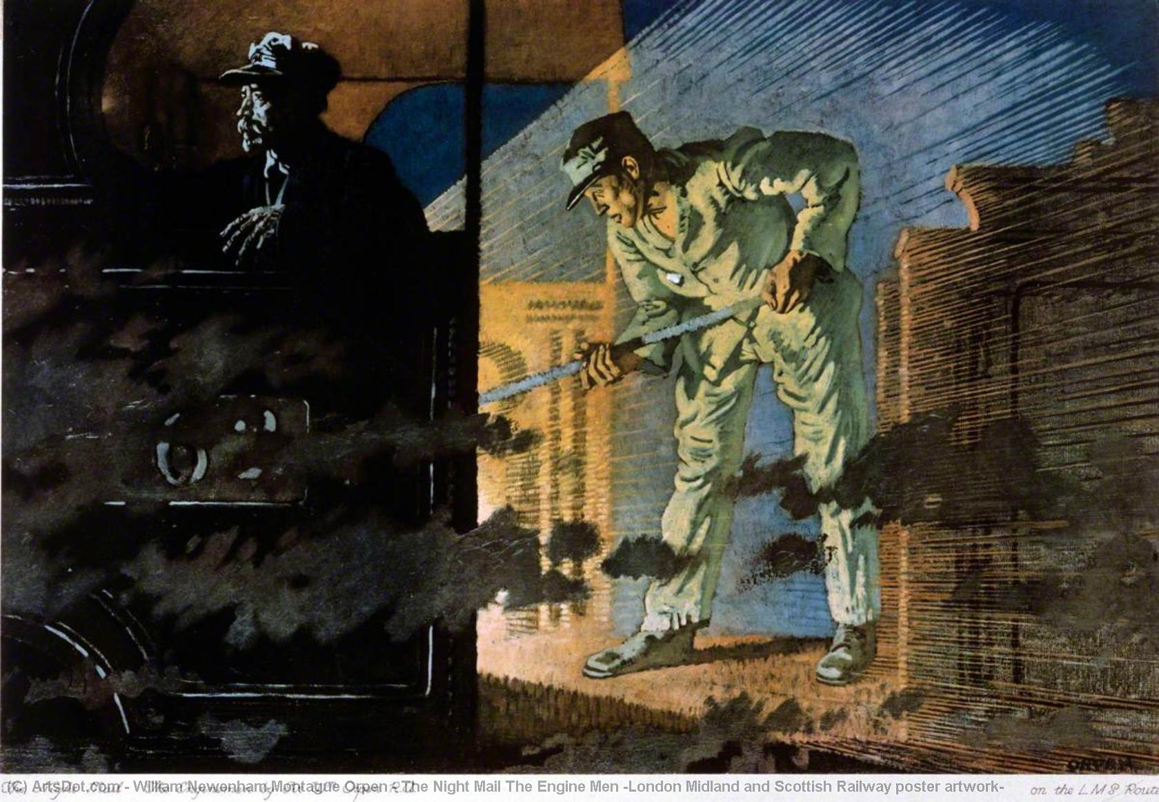 WikiOO.org – 美術百科全書 - 繪畫，作品 William Newenham Montague Orpen -  的  夜 邮件 引擎 男人 ( 伦敦 美联 和苏格兰人 铁路海报 艺术品 )