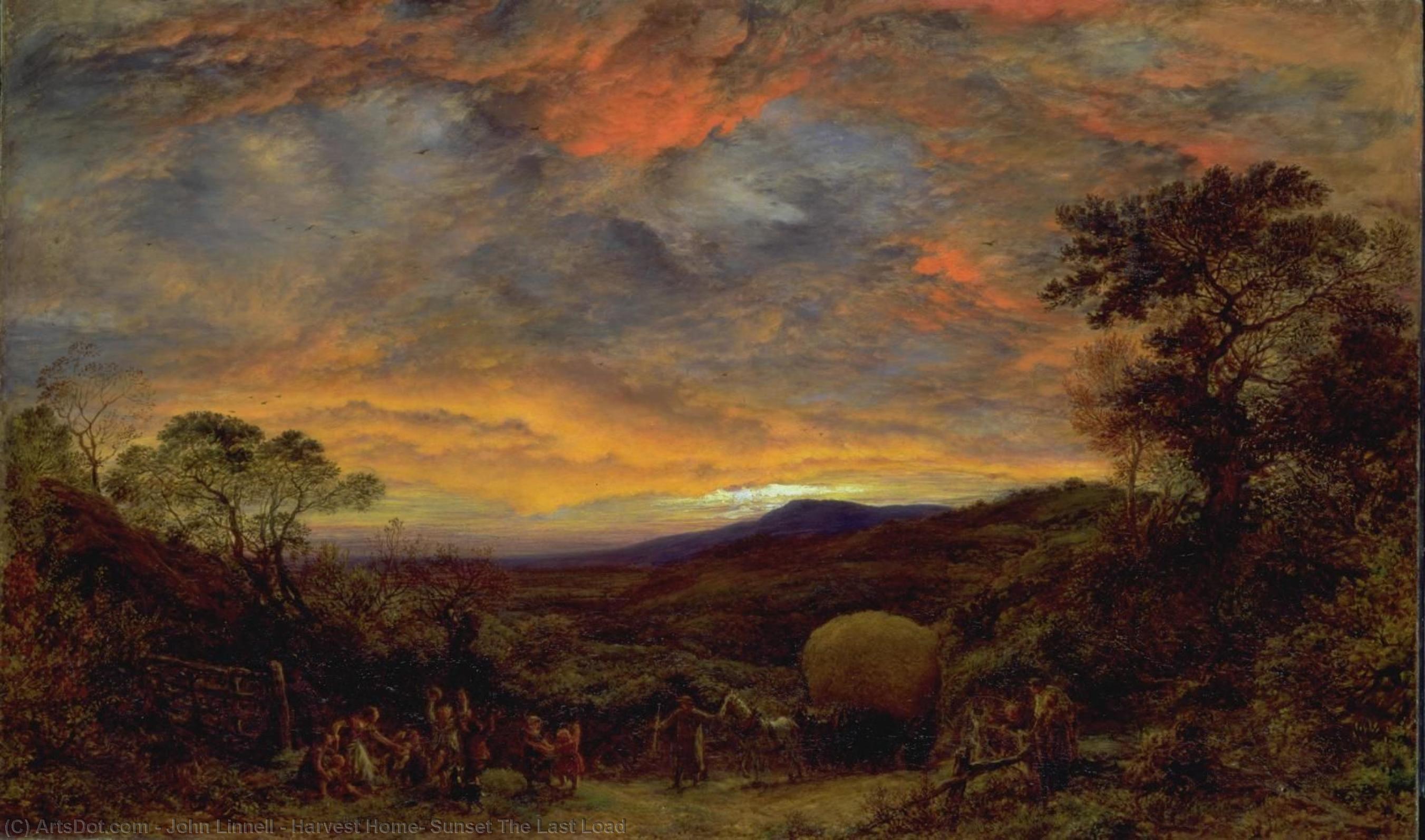 Wikioo.org - The Encyclopedia of Fine Arts - Painting, Artwork by John Linnell - Harvest Home, Sunset The Last Load