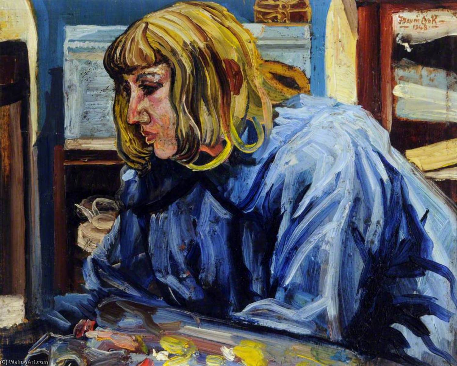 WikiOO.org - Εγκυκλοπαίδεια Καλών Τεχνών - Ζωγραφική, έργα τέχνης Francis Ferdinand Maurice Cook - G. D. Painting in a Blue Smock