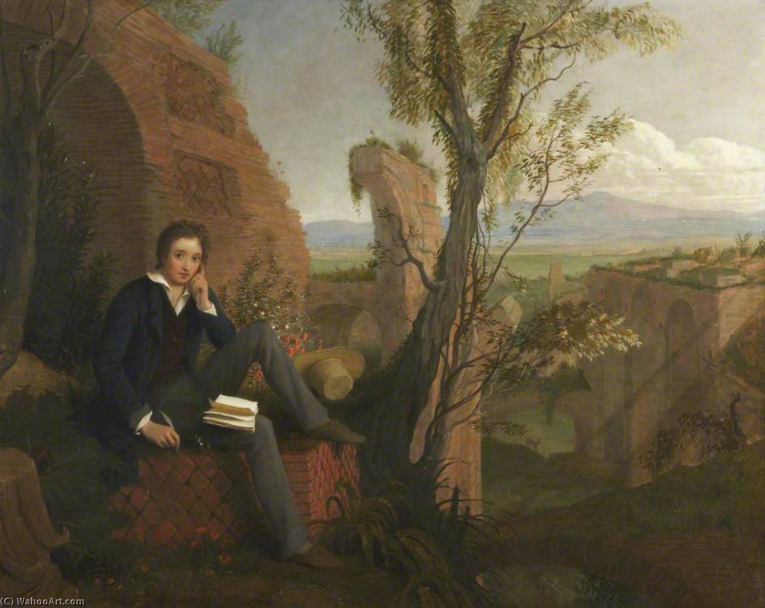 Wikioo.org - The Encyclopedia of Fine Arts - Painting, Artwork by Joseph Arthur Palliser Severn - Shelley Composing ‘Prometheus Unbound’ in the Baths of Caracalla