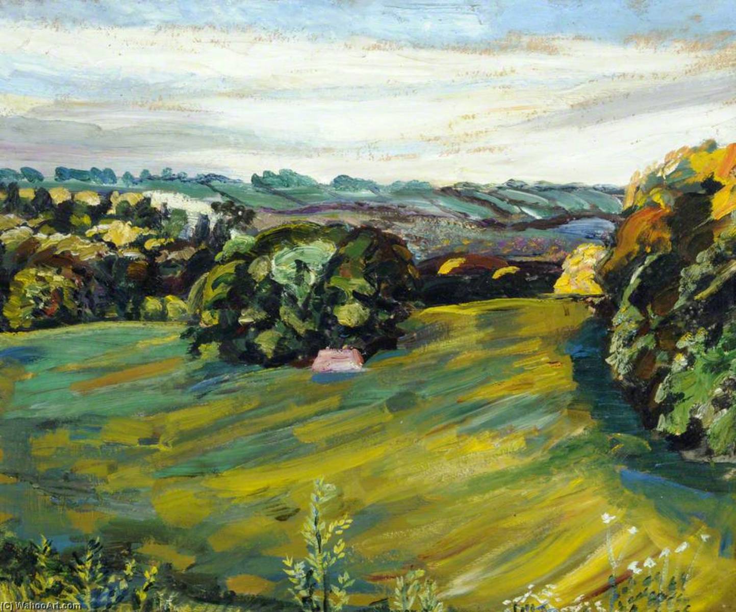 Wikioo.org - The Encyclopedia of Fine Arts - Painting, Artwork by Francis Ferdinand Maurice Cook - Evening View in Gatton Park, Merstham, Surrey, Estate Owned by Sir Jeremiah Coleman