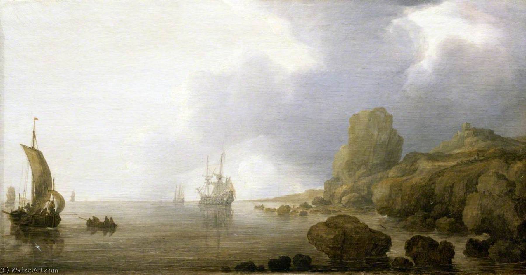 Wikioo.org - The Encyclopedia of Fine Arts - Painting, Artwork by Simon Jacobsz De Vlieger - Ships Becalmed on a Rocky Coast
