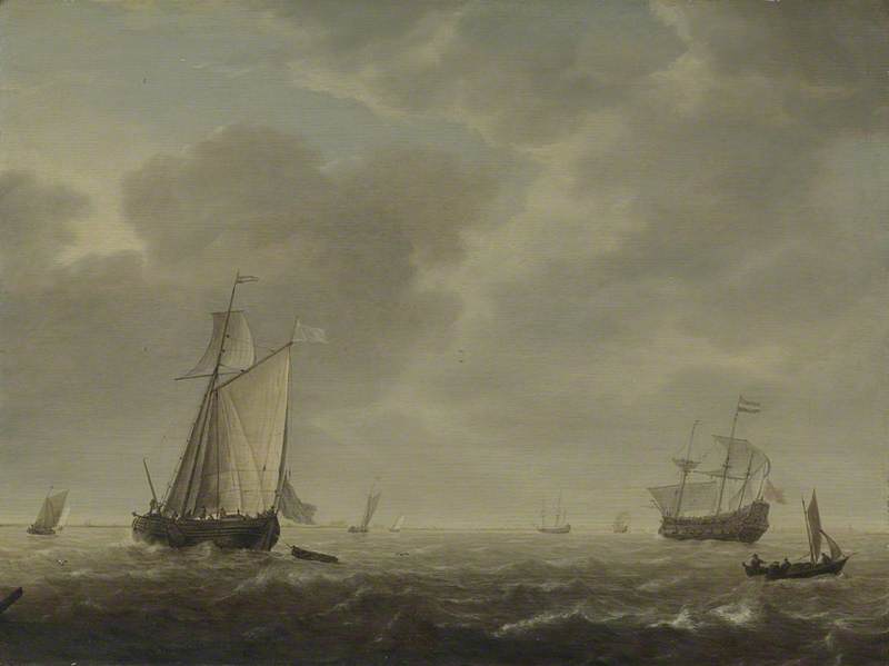 Wikioo.org - The Encyclopedia of Fine Arts - Painting, Artwork by Simon Jacobsz De Vlieger - A Dutch Man of war and Various Vessels in a Breeze