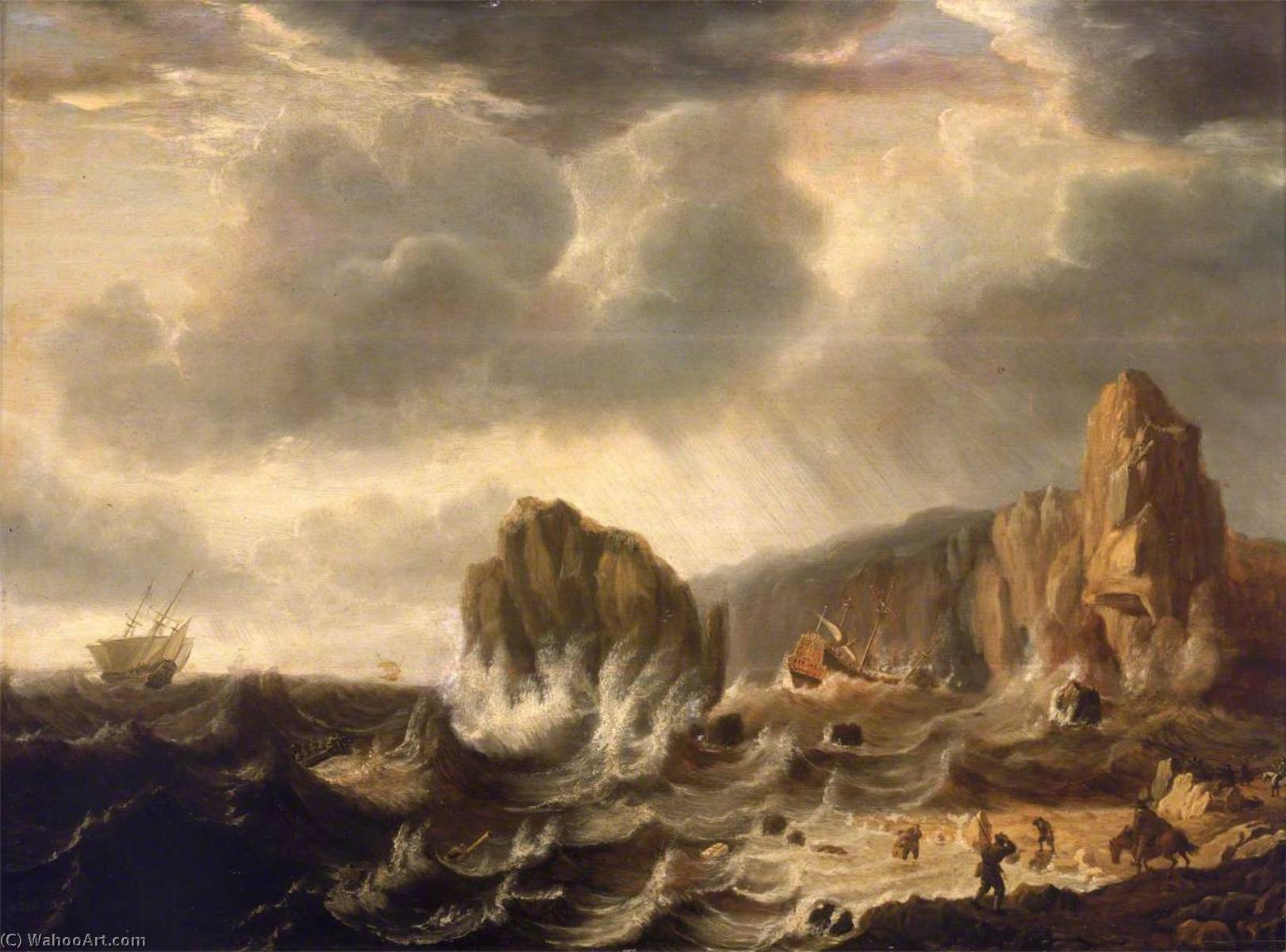 Wikioo.org - The Encyclopedia of Fine Arts - Painting, Artwork by Simon Jacobsz De Vlieger - A Ship Wrecked off a Rocky Coast