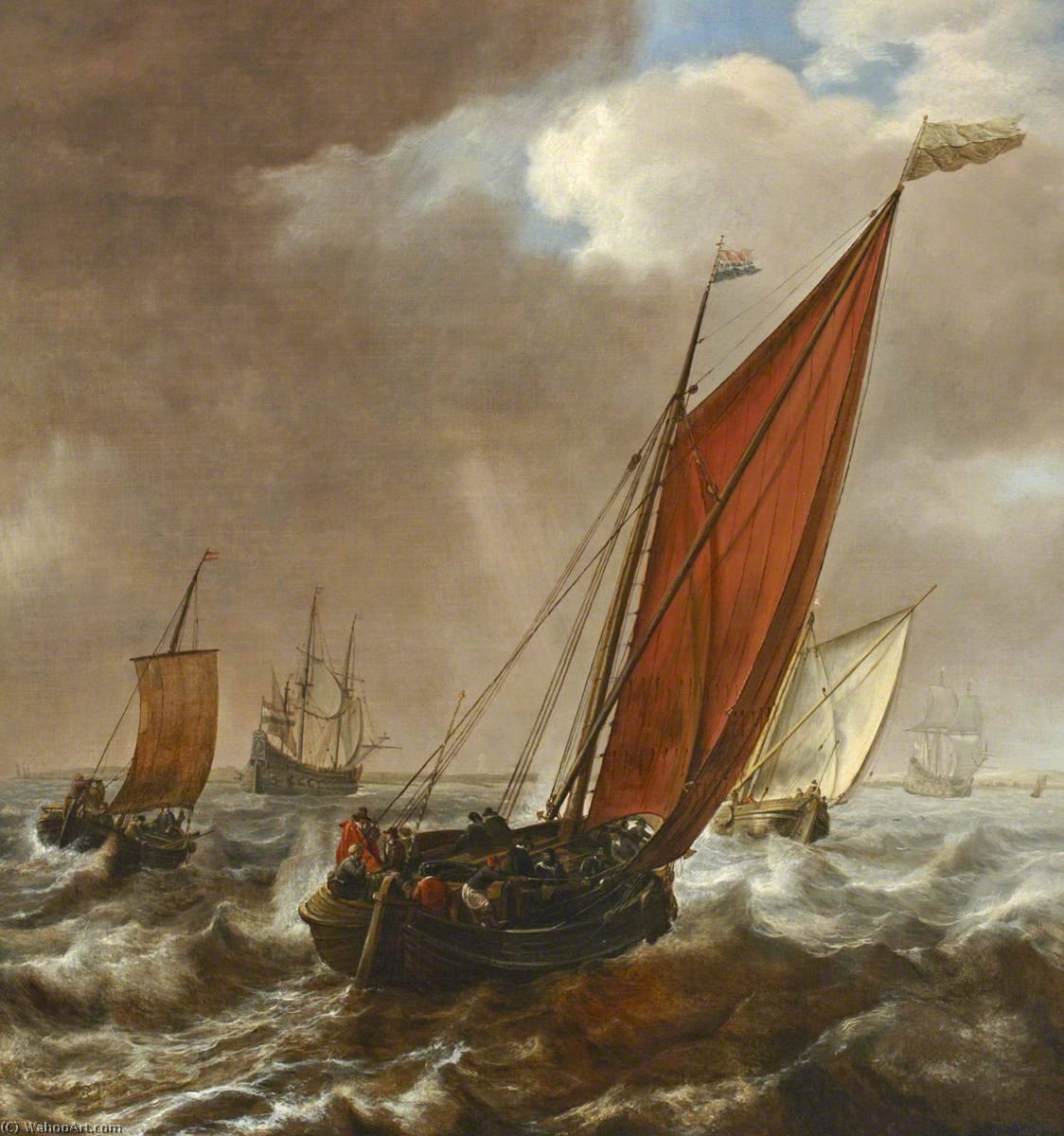 Wikioo.org - The Encyclopedia of Fine Arts - Painting, Artwork by Simon Jacobsz De Vlieger - A Dutch Ferry Boat before a Breeze