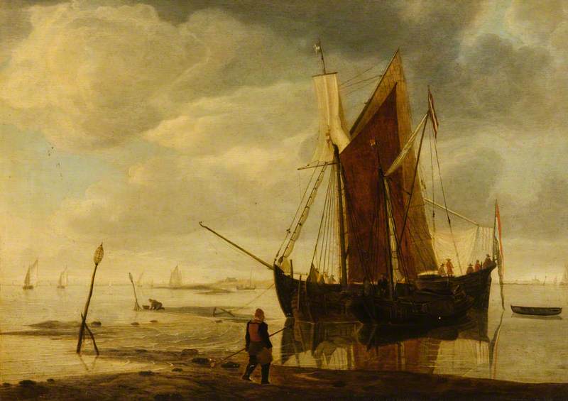 Wikioo.org - The Encyclopedia of Fine Arts - Painting, Artwork by Simon Jacobsz De Vlieger - A Boat off Shore