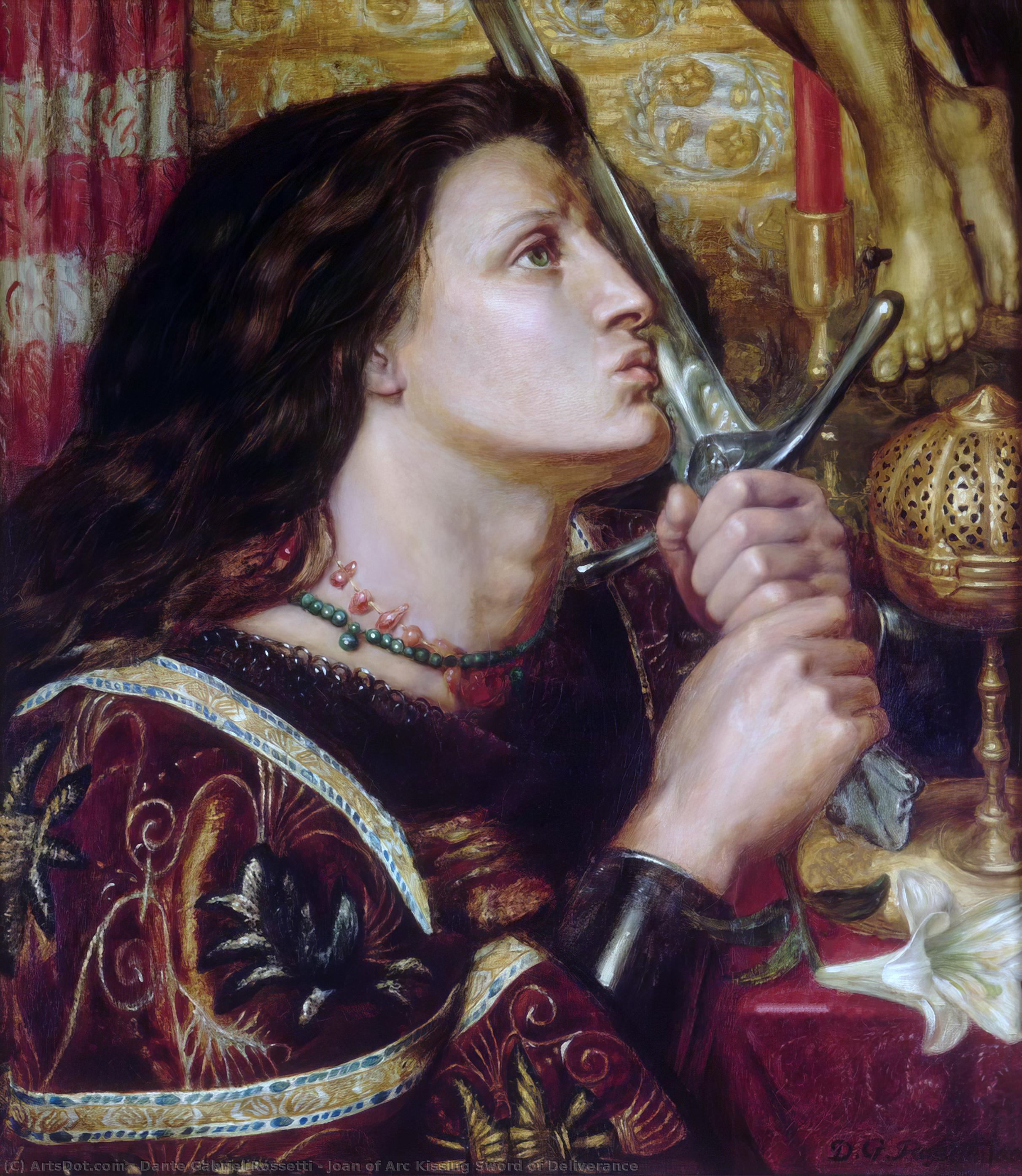 Wikioo.org – L'Encyclopédie des Beaux Arts - Peinture, Oeuvre de Dante Gabriel Rossetti - Jeanne d'Arc embrassant l'épée de la Délivrance ( Traduction ) jeanne d arc swing sword de Delivrance