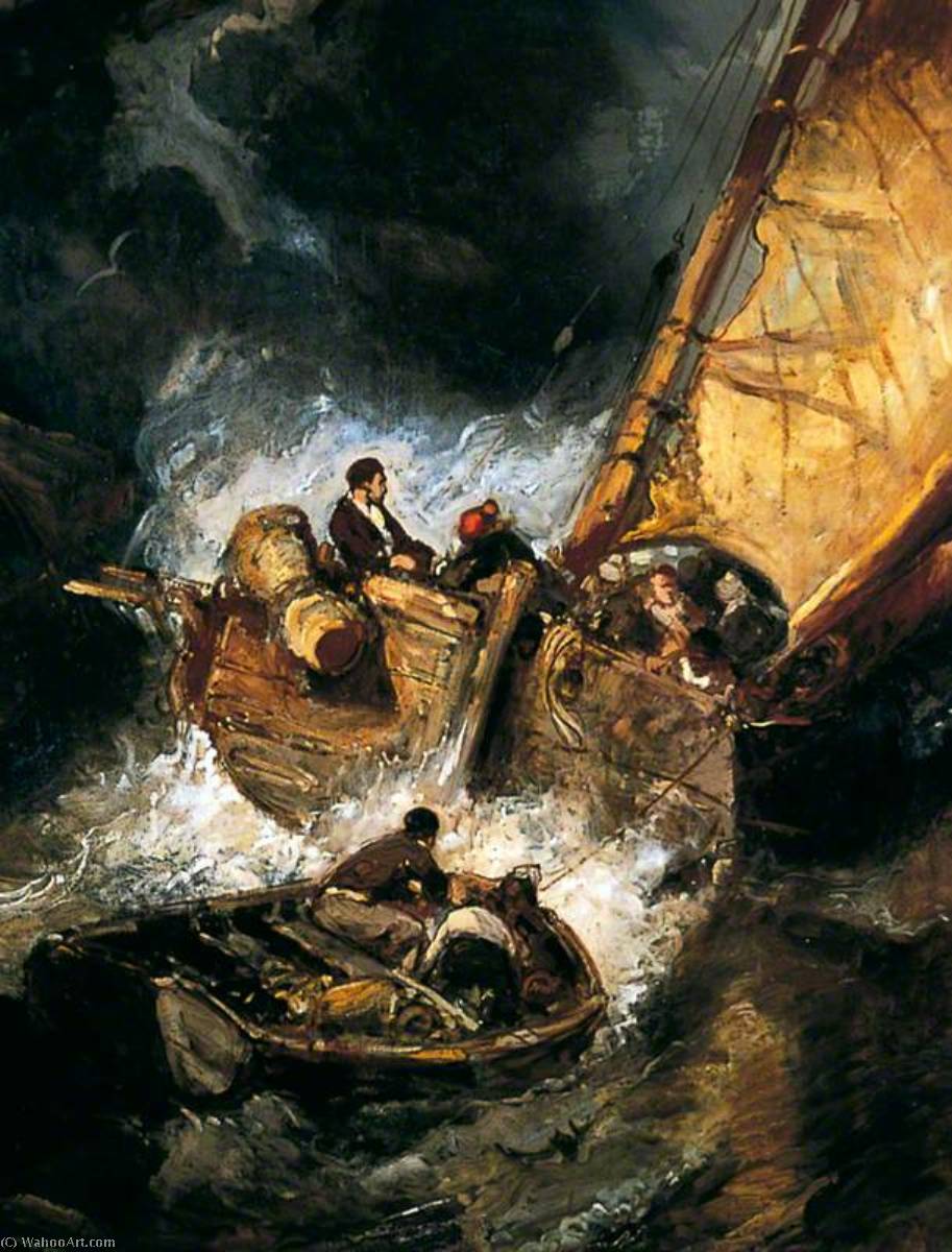 Wikoo.org - موسوعة الفنون الجميلة - اللوحة، العمل الفني Eugène Louis Gabriel Isabey - Boat in a Storm