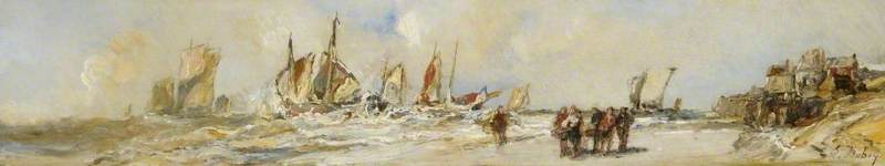 Wikioo.org - The Encyclopedia of Fine Arts - Painting, Artwork by Eugène Louis Gabriel Isabey - Boats Leaving Shore