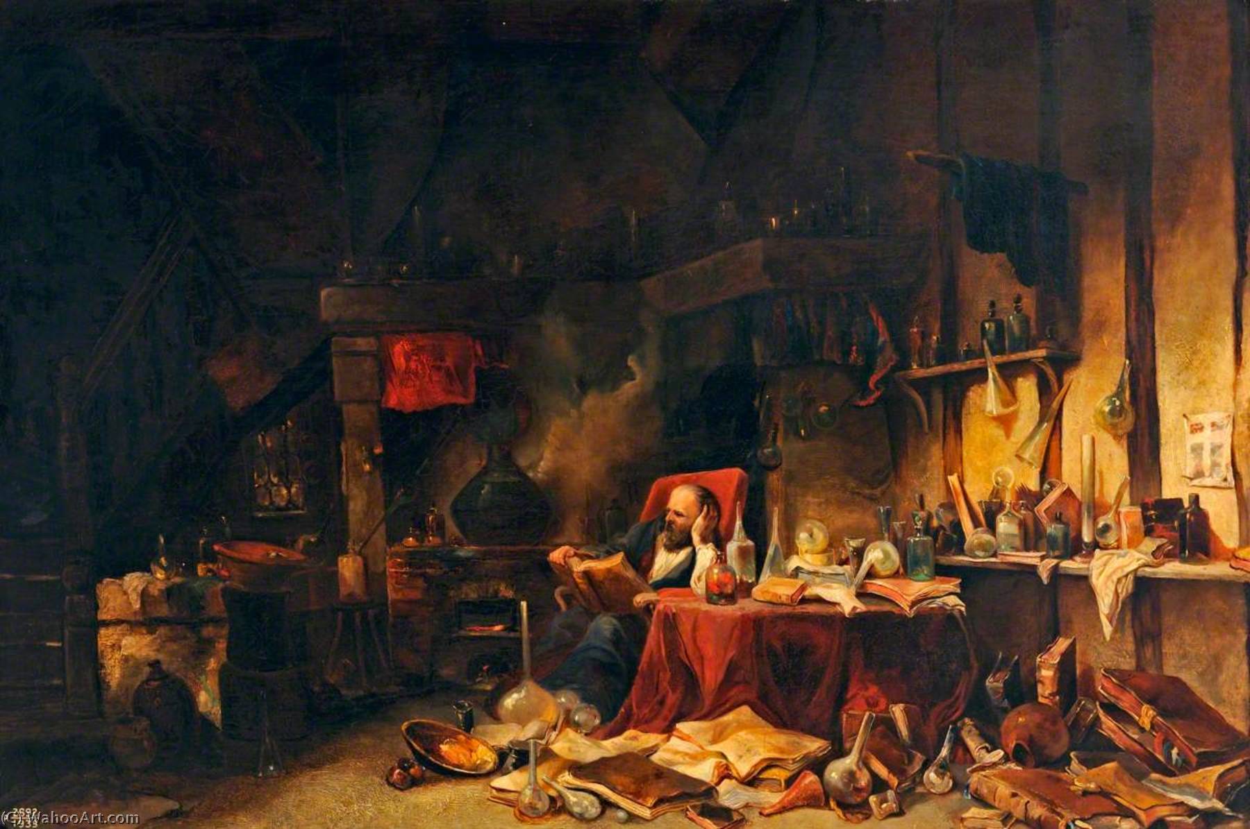 Wikioo.org – L'Encyclopédie des Beaux Arts - Peinture, Oeuvre de Eugène Louis Gabriel Isabey - une alchimiste  dans  son  laboratoire