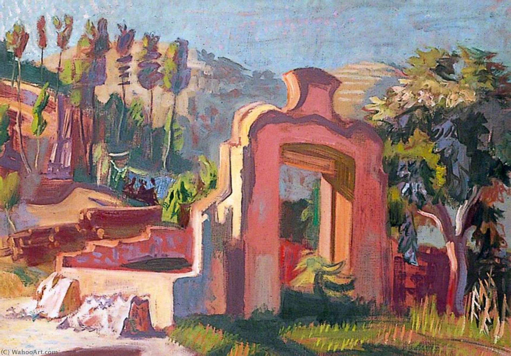 Wikioo.org - The Encyclopedia of Fine Arts - Painting, Artwork by Hans Feibusch - Rotes Tor, Taormina, Sicilien