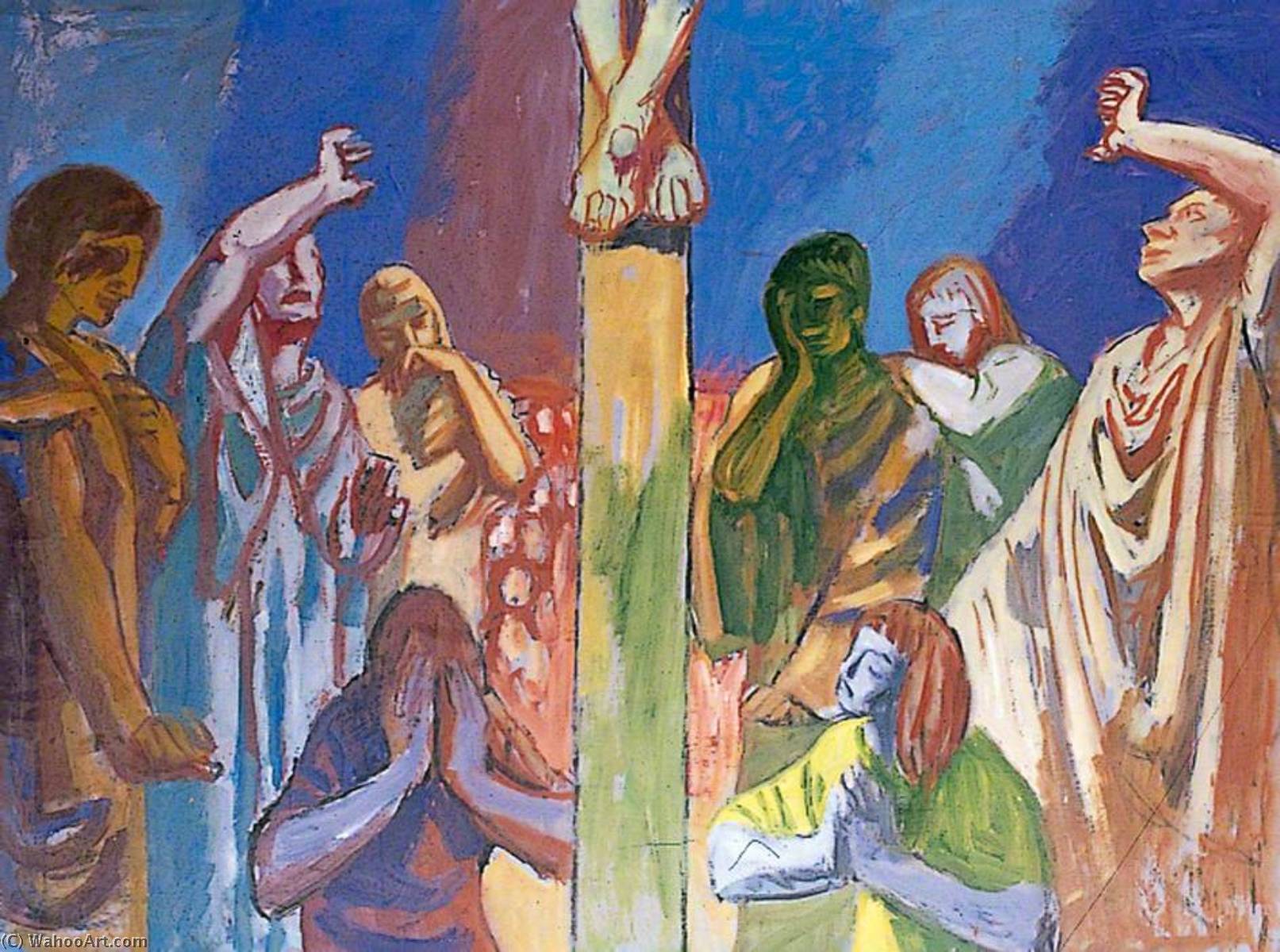 WikiOO.org - Encyclopedia of Fine Arts - Maľba, Artwork Hans Feibusch - At the Feet of Christ on the Cross