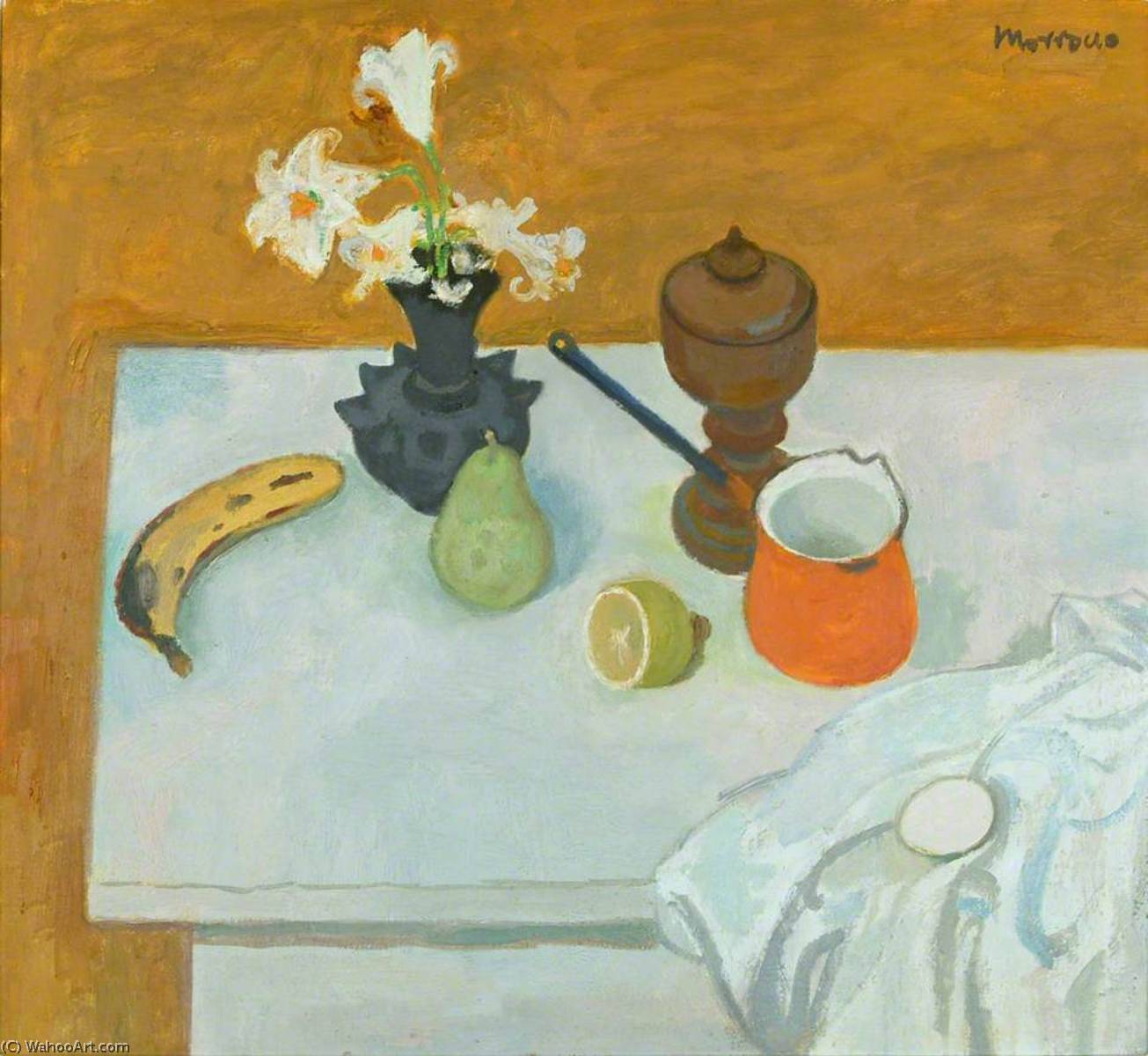 Wikioo.org - The Encyclopedia of Fine Arts - Painting, Artwork by Alberto Morrocco - Still Life with a Banana