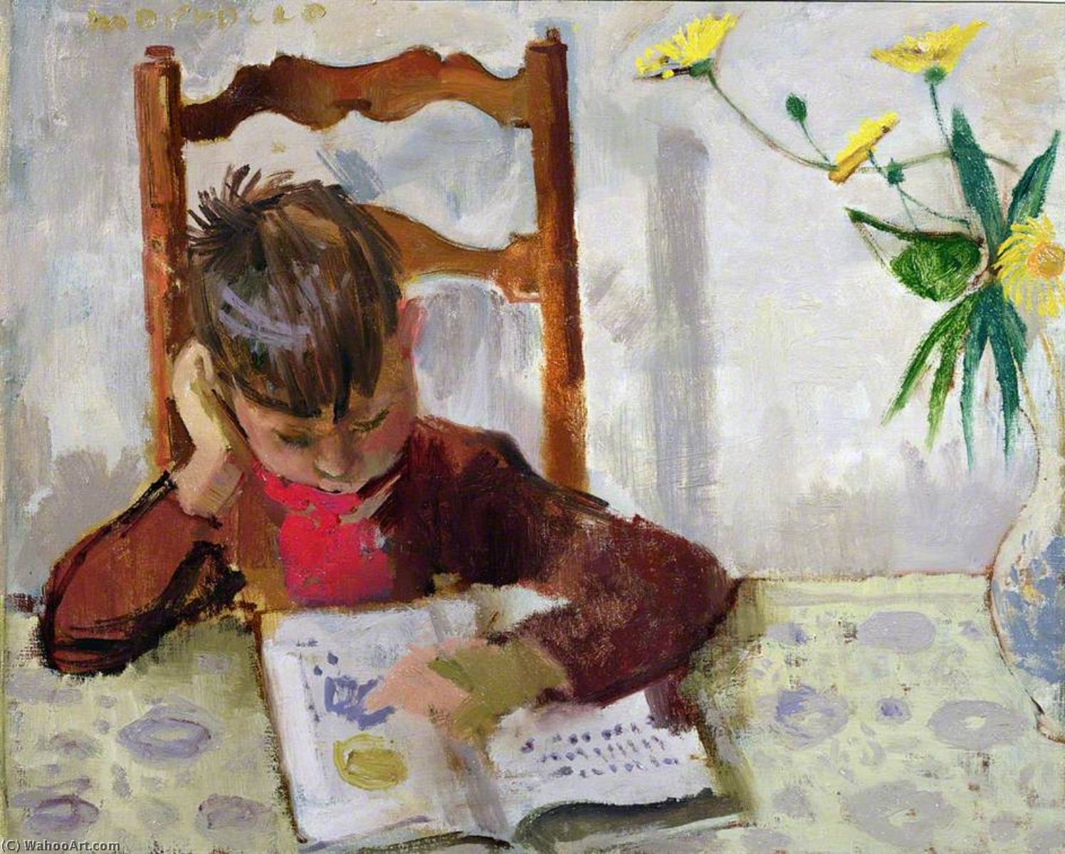 Wikioo.org - The Encyclopedia of Fine Arts - Painting, Artwork by Alberto Morrocco - Boy Reading