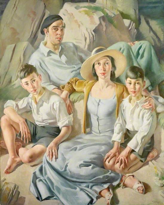 Wikioo.org - The Encyclopedia of Fine Arts - Painting, Artwork by Bernard Fleetwood Walker - The Family at Polperro