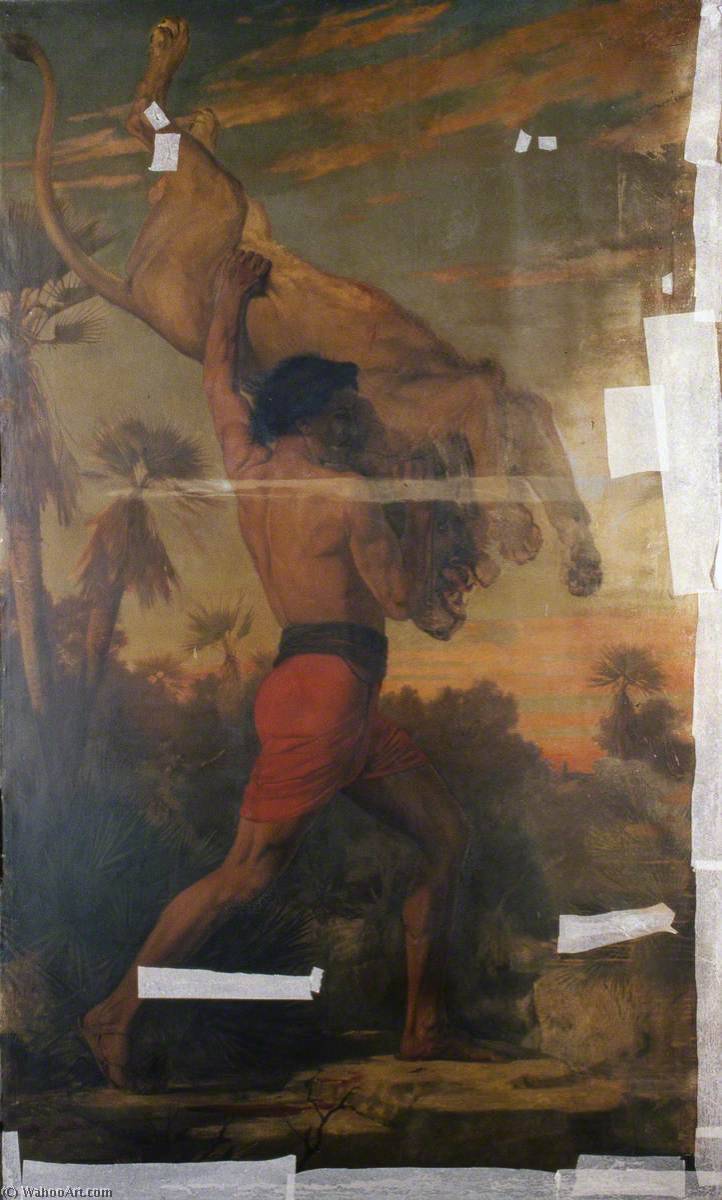 Wikioo.org - The Encyclopedia of Fine Arts - Painting, Artwork by Edward Armitage - Samson and the Lion