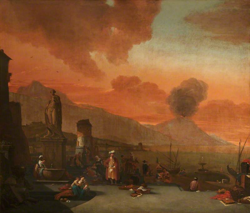 Wikioo.org - The Encyclopedia of Fine Arts - Painting, Artwork by Thomas Wyck - View of the Bay of Naples with Orientals and an Antique Statue