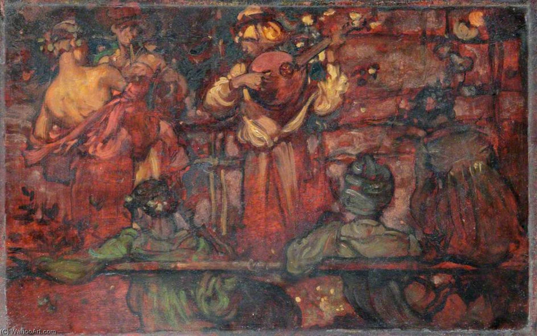 Wikioo.org - The Encyclopedia of Fine Arts - Painting, Artwork by Frank William Brangwyn - Group Listening to Musicians