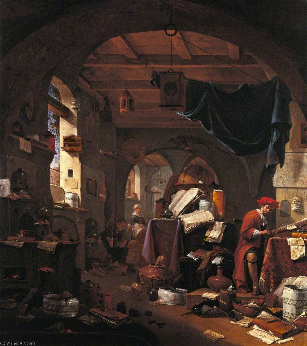 Wikioo.org - The Encyclopedia of Fine Arts - Painting, Artwork by Thomas Wyck - Interior with an Alchemist