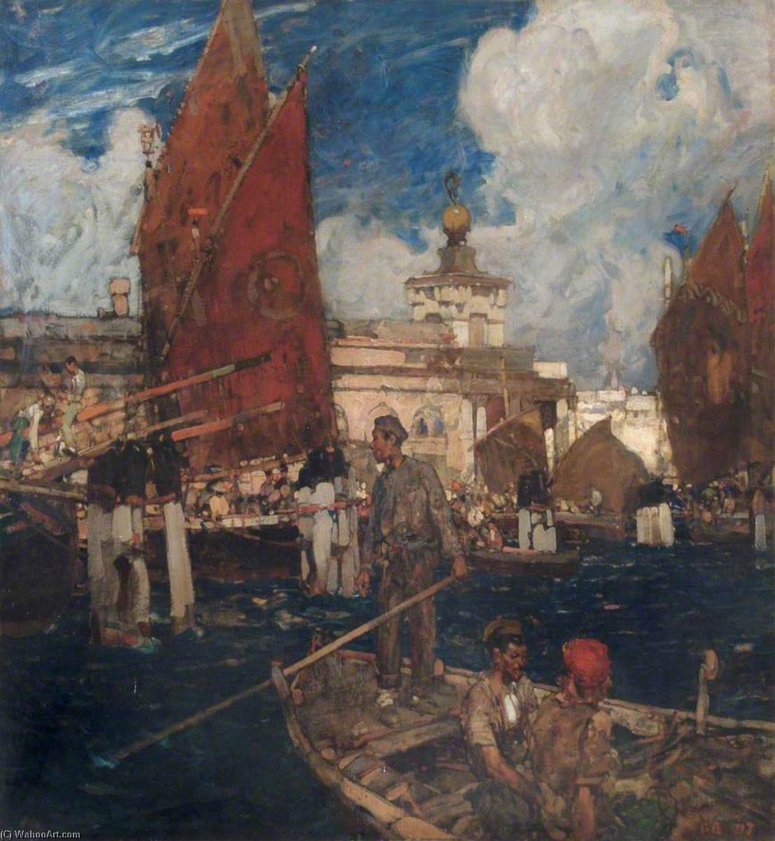 Wikioo.org - The Encyclopedia of Fine Arts - Painting, Artwork by Frank William Brangwyn - The Dogana, Venice