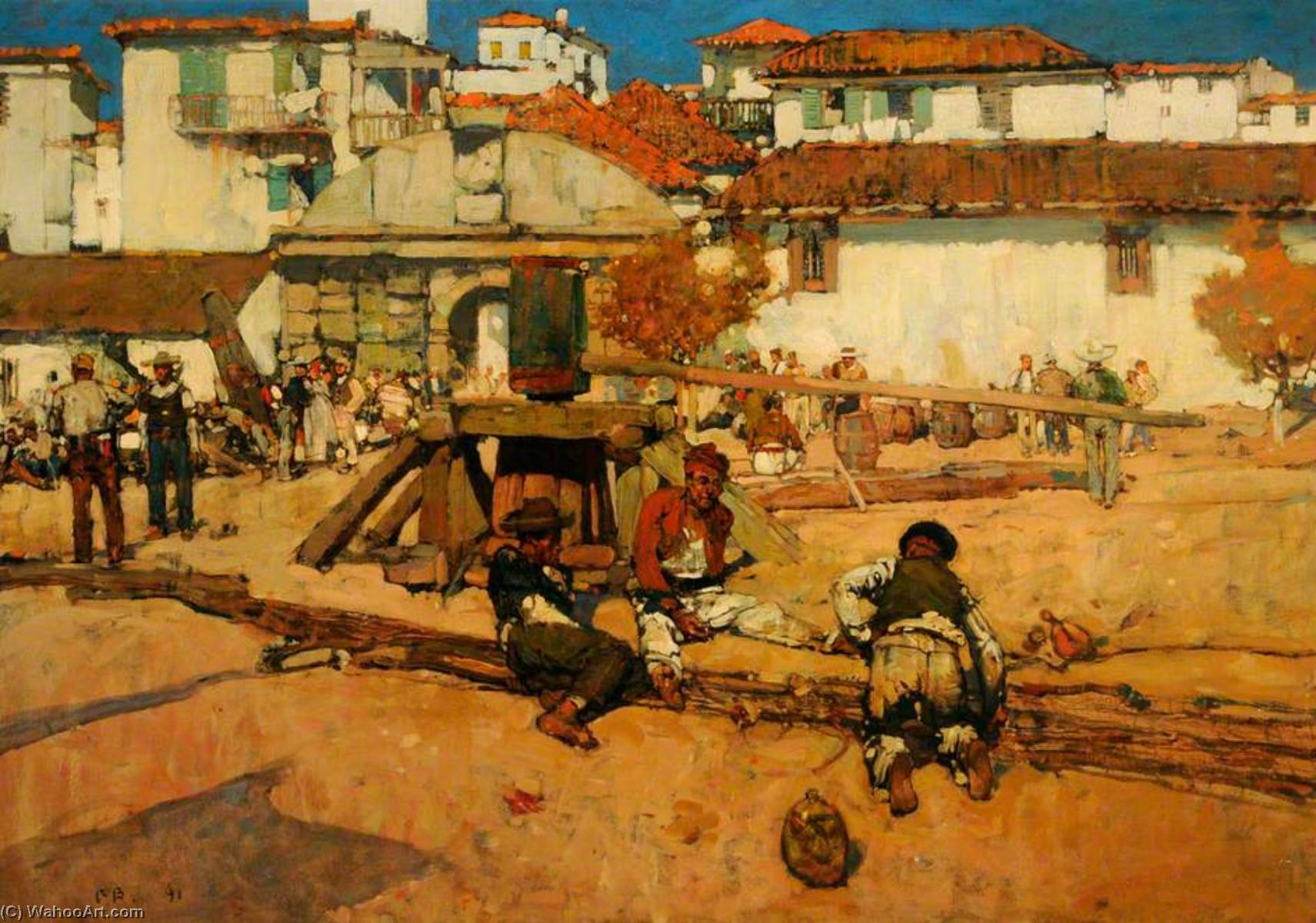 Wikioo.org - The Encyclopedia of Fine Arts - Painting, Artwork by Frank William Brangwyn - Fishermen at Funchal, Maderia, Portugal