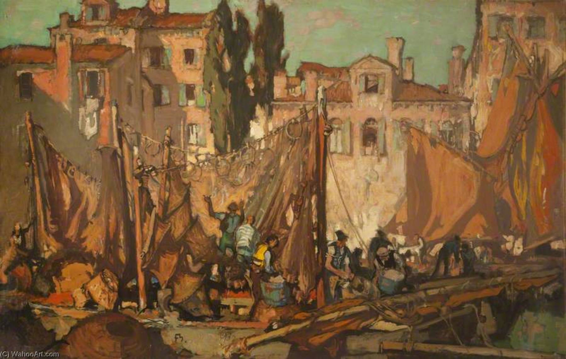 Wikioo.org - The Encyclopedia of Fine Arts - Painting, Artwork by Frank William Brangwyn - Fishermen's Quarters, Venice